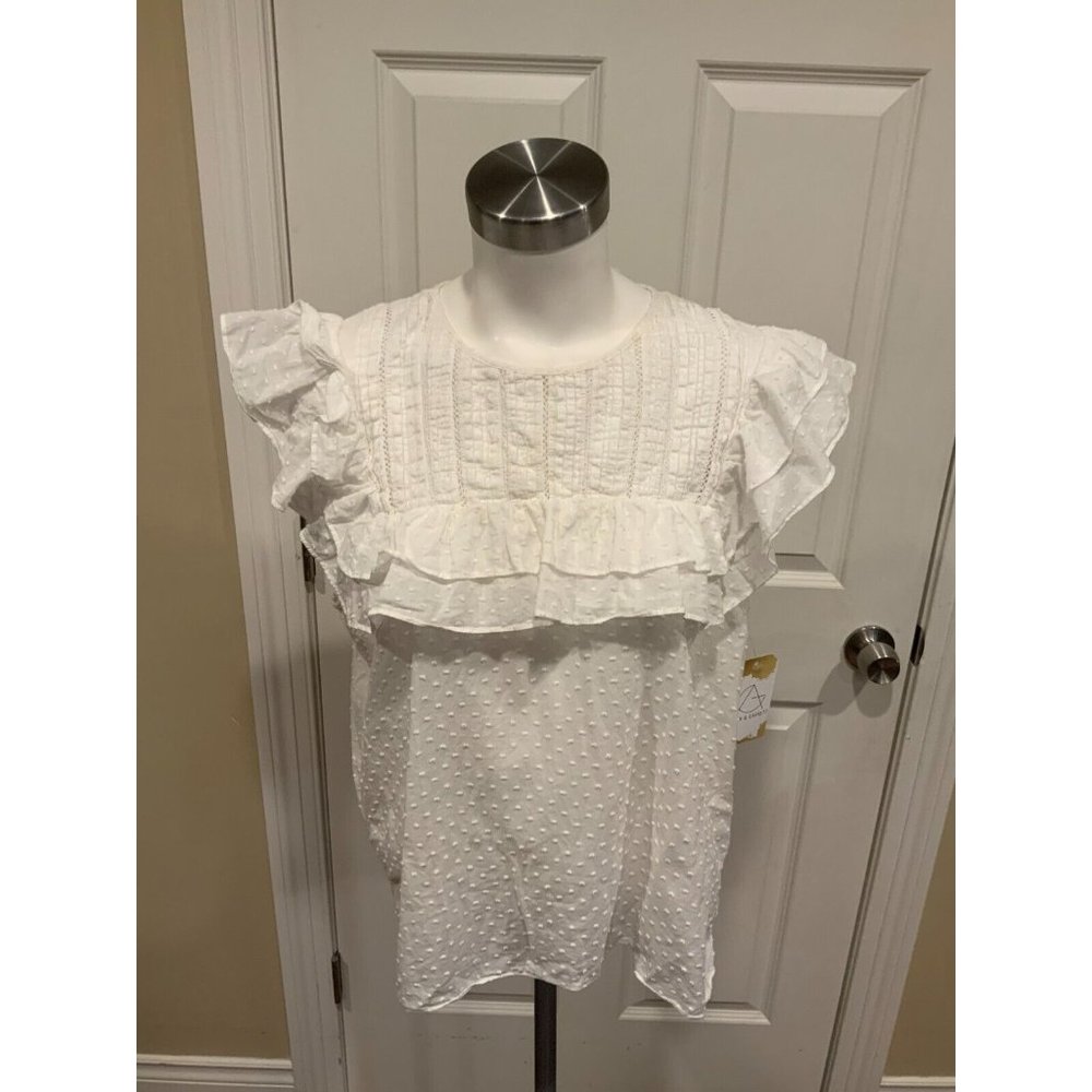 Veronica Beard White Cotton Ruffled Sleeveless Top, Size 12